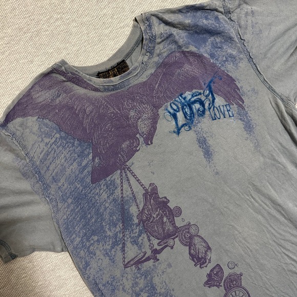 Black Hearts Brigade Other - Y2K Black Hearts Brigade Eagle Lost Love Mineral Wash Tee Blue LA Destroyed Sz L